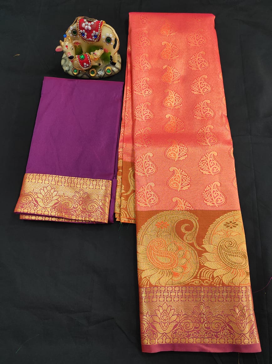 Up to 10 years samuthrika type semi silk pattu pavadai material for kids - Vannamayil Fashions
