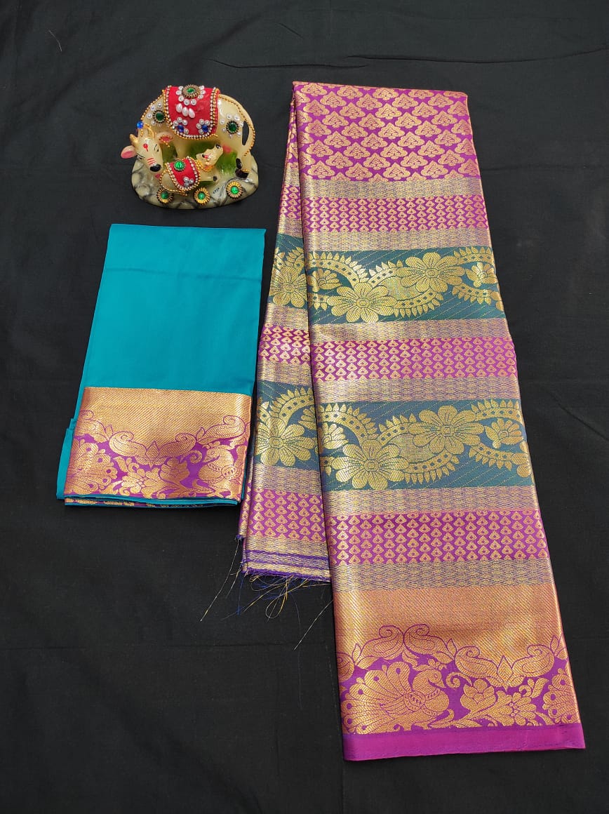 Up to 10 years samuthrika type semi silk pattu pavadai material for kids - Vannamayil Fashions