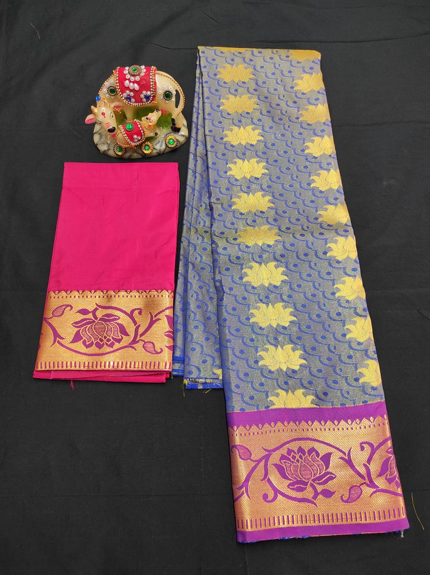 Up to 10 years samuthrika type semi silk pattu pavadai material for kids - Vannamayil Fashions