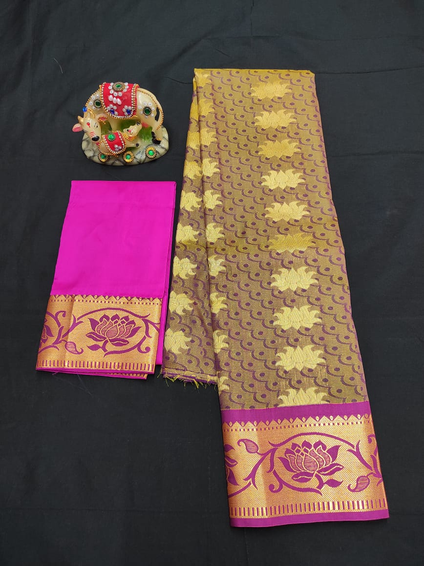 Up to 10 years samuthrika type semi silk pattu pavadai material for kids - Vannamayil Fashions