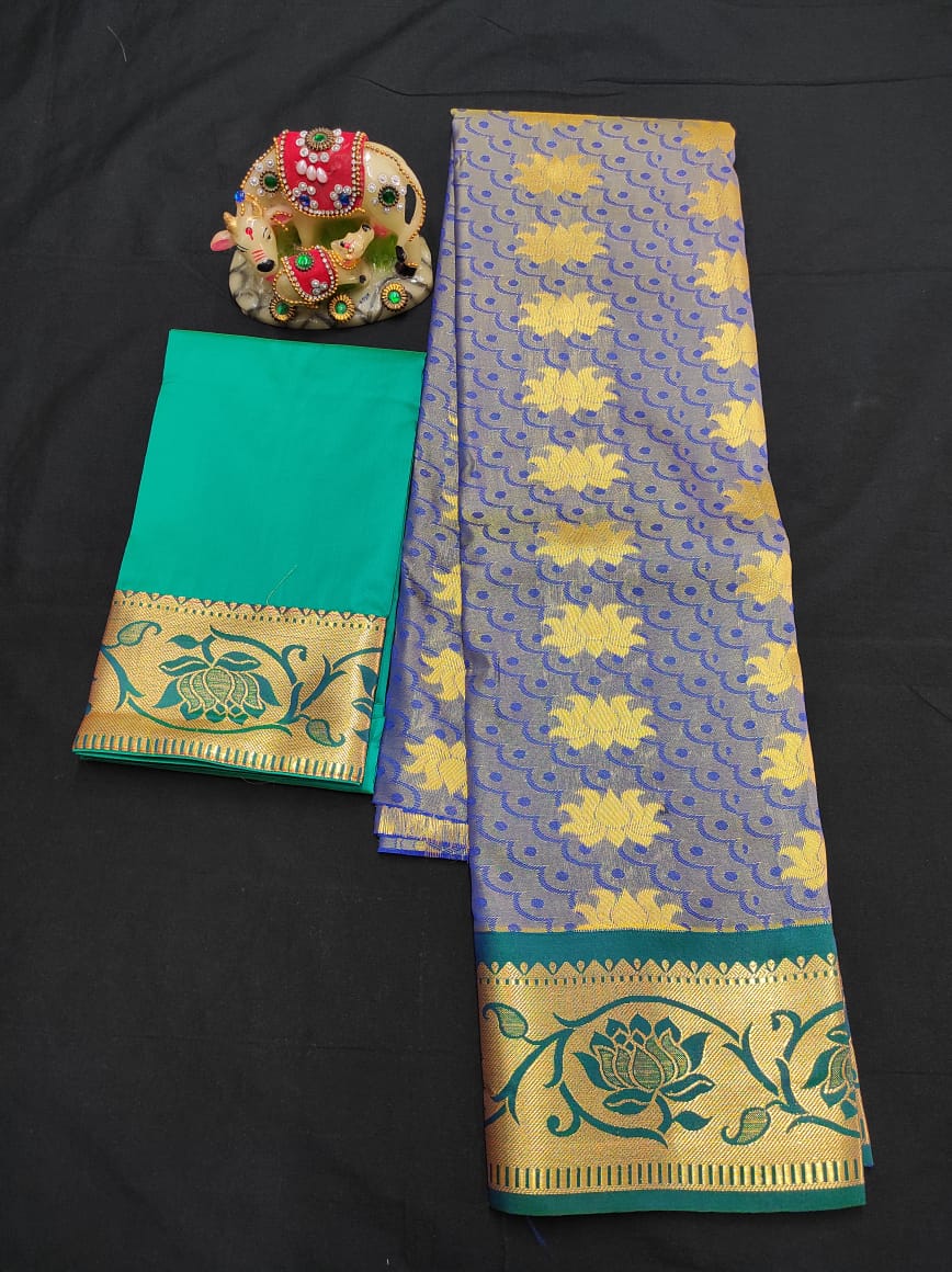 Up to 10 years samuthrika type semi silk pattu pavadai material for kids - Vannamayil Fashions