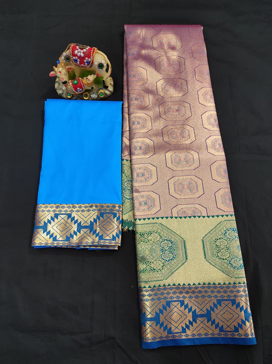 Up to 10 years samuthrika type semi silk pattu pavadai material for kids - Vannamayil Fashions