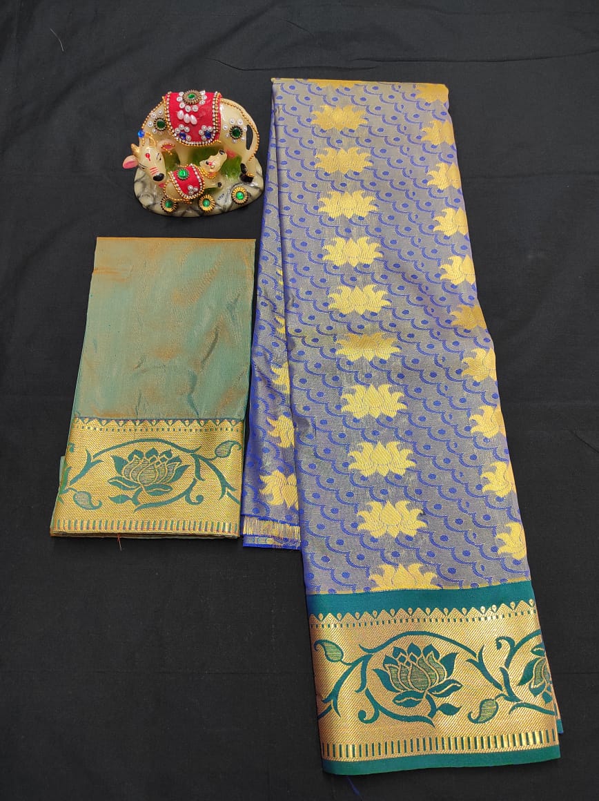 Up to 10 years samuthrika type semi silk pattu pavadai material for kids - Vannamayil Fashions