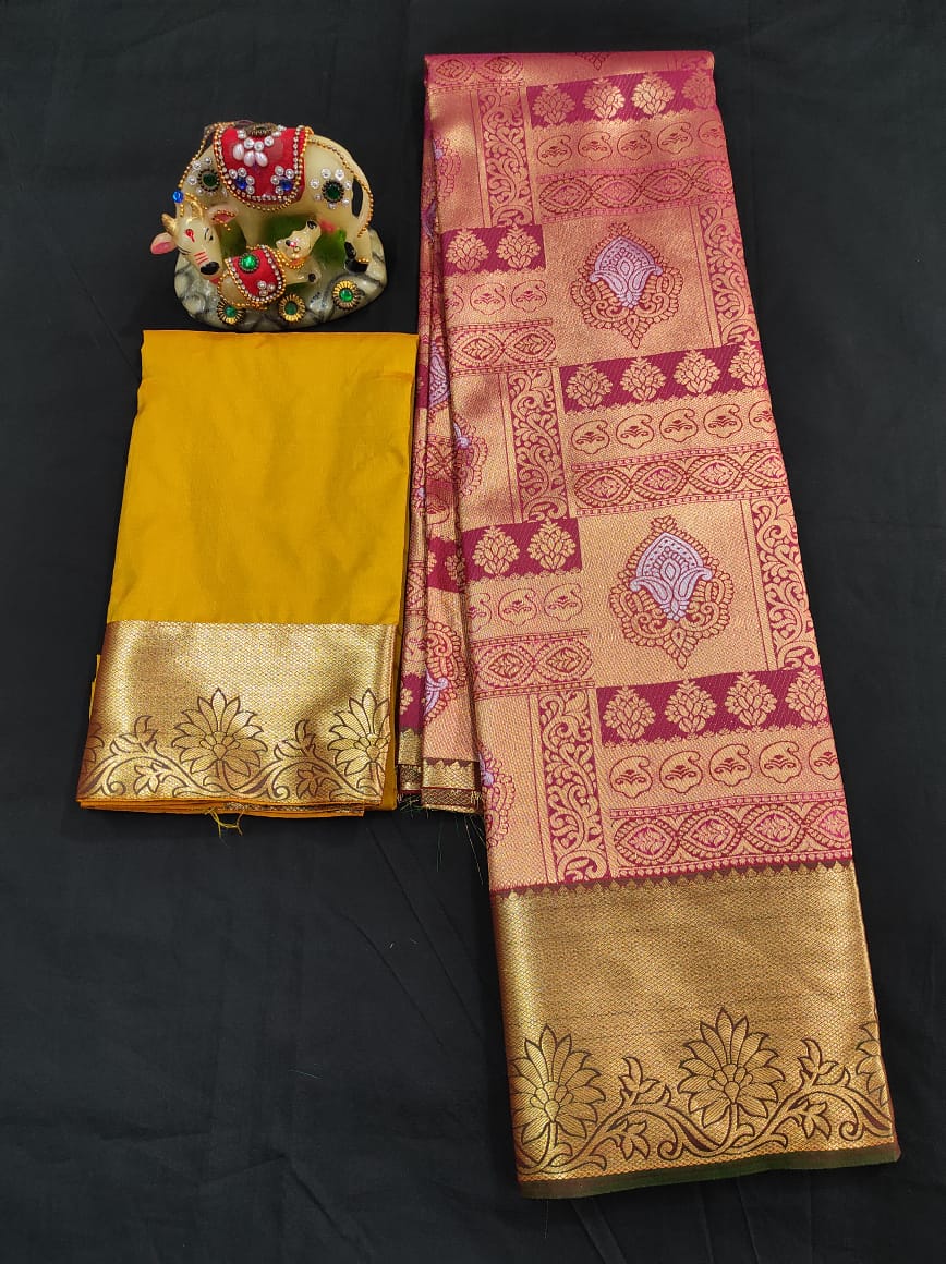 Up to 10 years samuthrika type semi silk pattu pavadai material for kids - Vannamayil Fashions