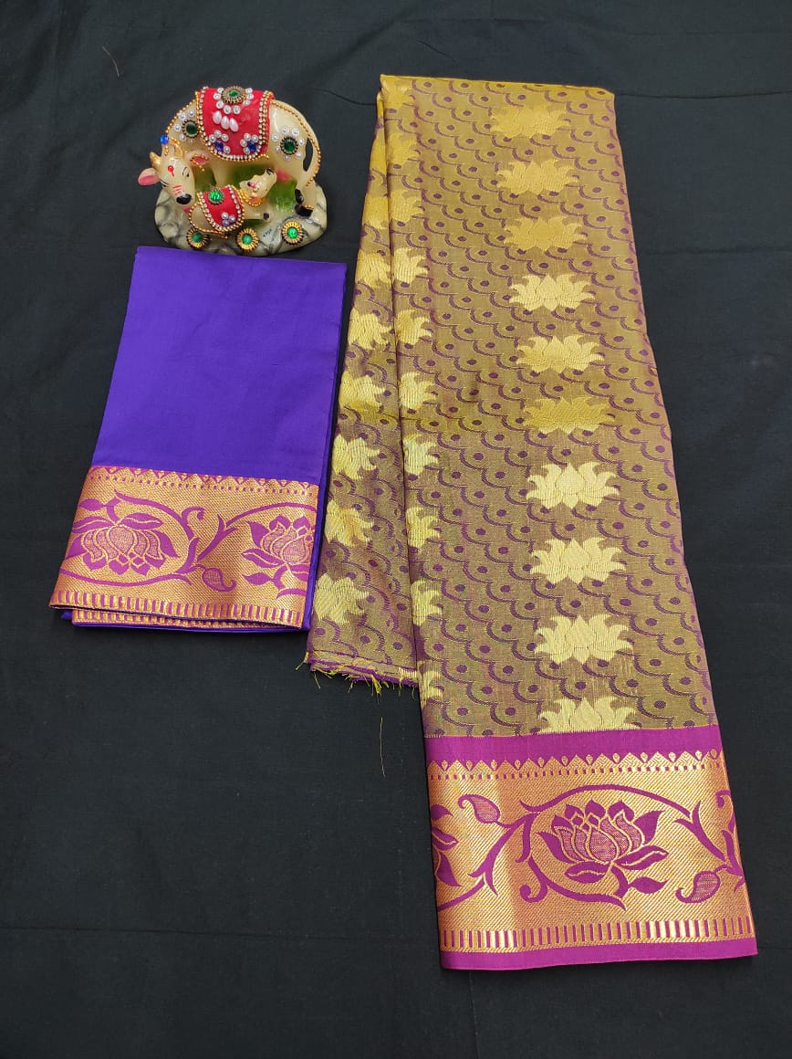 Up to 10 years samuthrika type semi silk pattu pavadai material for kids - Vannamayil Fashions