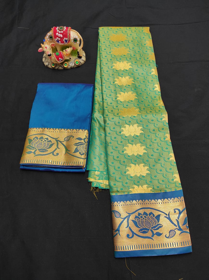 Up to 10 years samuthrika type semi silk pattu pavadai material for kids - Vannamayil Fashions