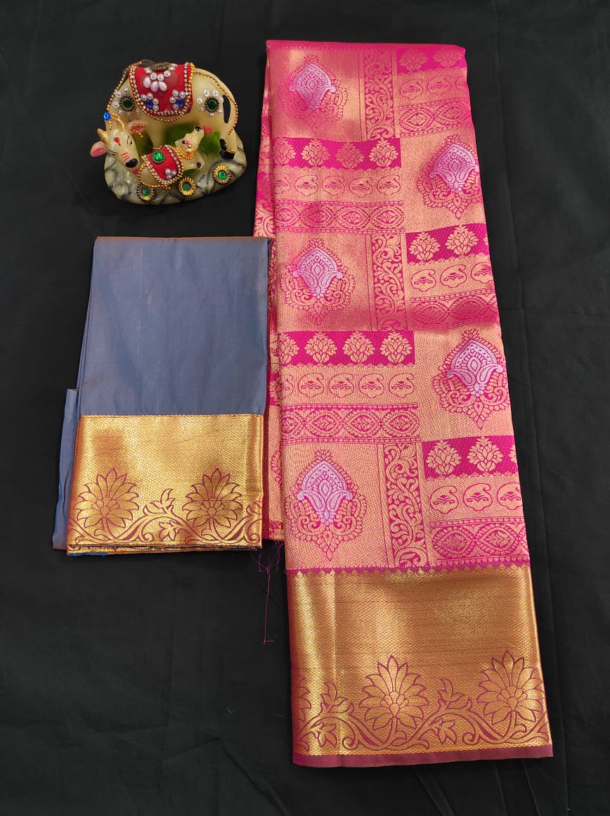 Up to 10 years samuthrika type semi silk pattu pavadai material for kids - Vannamayil Fashions