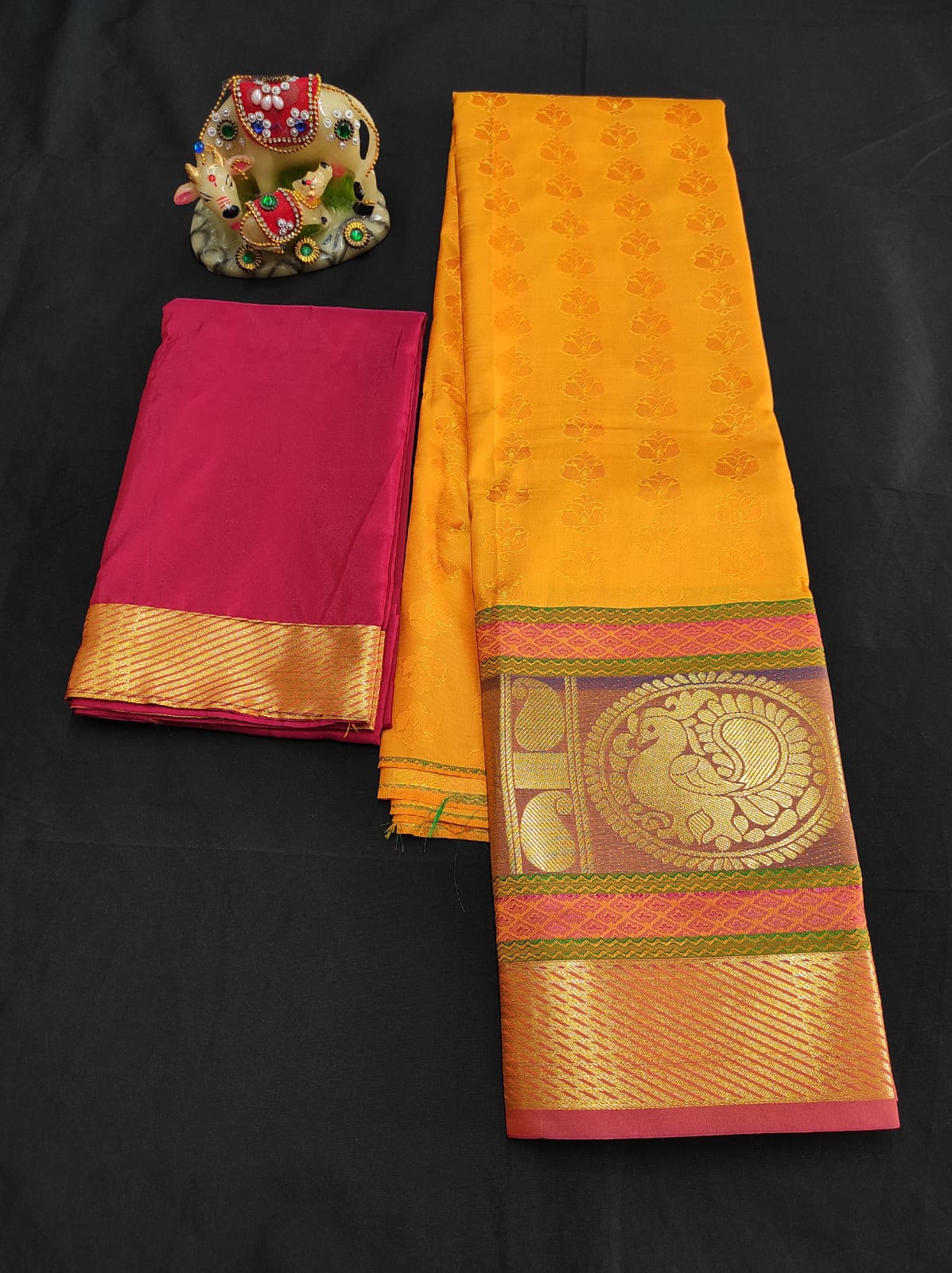 Up to 10 years samuthrika type semi silk pattu pavadai material for kids - Vannamayil Fashions