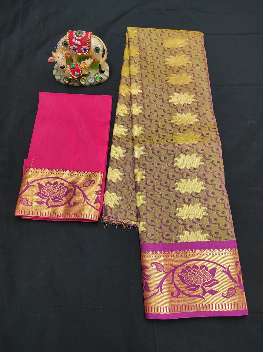 Up to 10 years samuthrika type semi silk pattu pavadai material for kids - Vannamayil Fashions