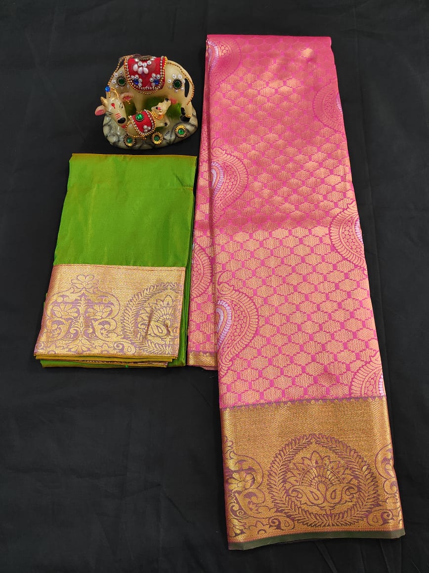 Up to 10 years samuthrika type semi silk pattu pavadai material for kids - Vannamayil Fashions