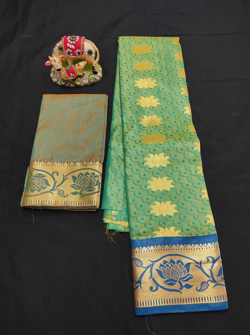 Up to 10 years samuthrika type semi silk pattu pavadai material for kids - Vannamayil Fashions