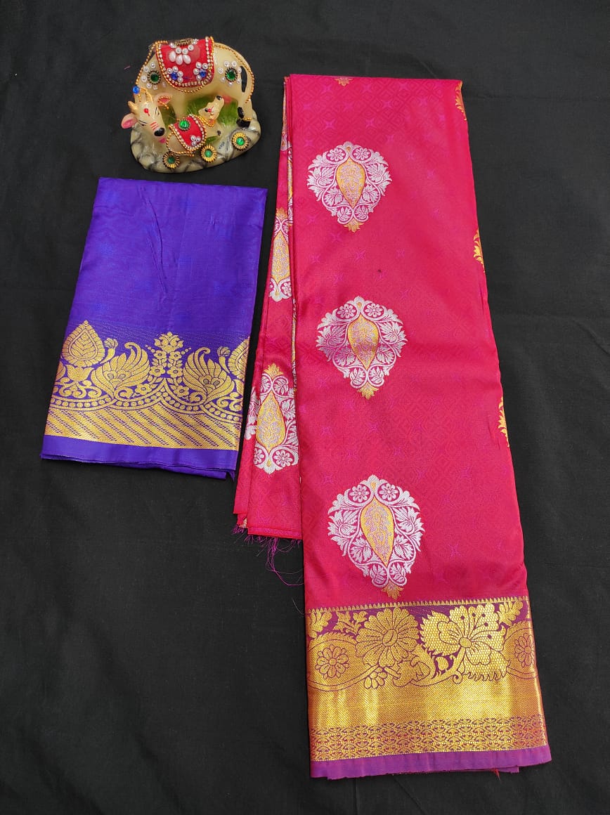 Up to 10 years samuthrika type semi silk pattu pavadai material for kids - Vannamayil Fashions