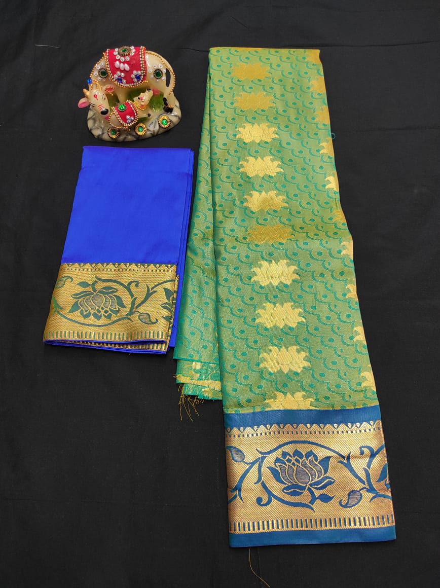 Up to 10 years samuthrika type semi silk pattu pavadai material for kids - Vannamayil Fashions