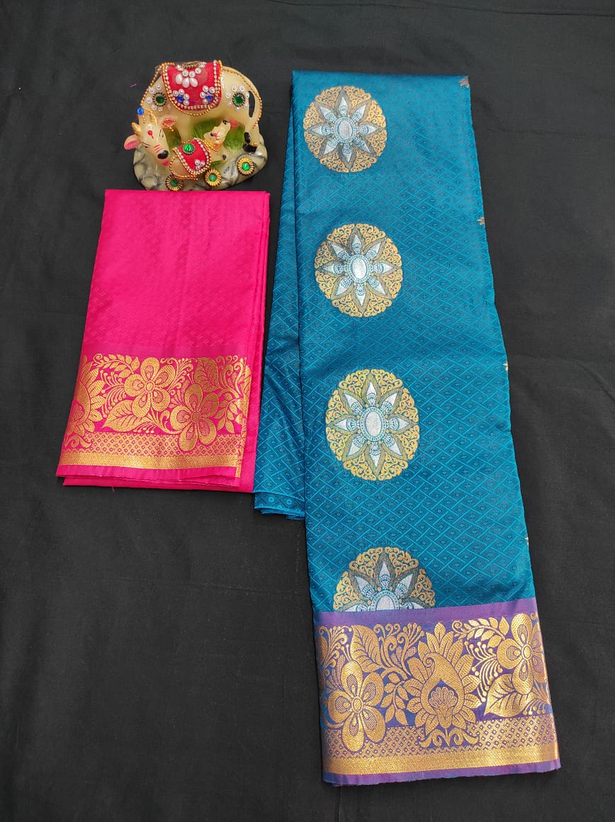 Up to 10 years samuthrika type semi silk pattu pavadai material for kids - Vannamayil Fashions