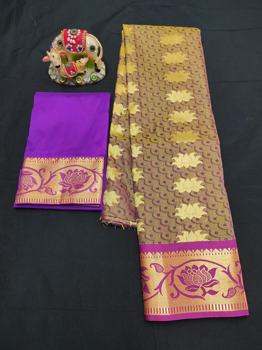 Up to 10 years samuthrika type semi silk pattu pavadai material for kids - Vannamayil Fashions