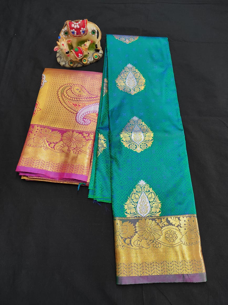 Up to 10 years samuthrika type semi silk pattu pavadai material for kids - Vannamayil Fashions