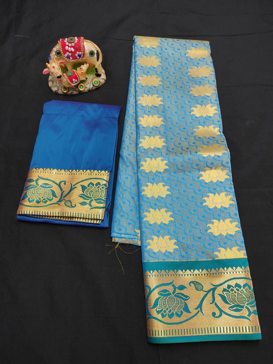 Up to 10 years samuthrika type semi silk pattu pavadai material for kids - Vannamayil Fashions