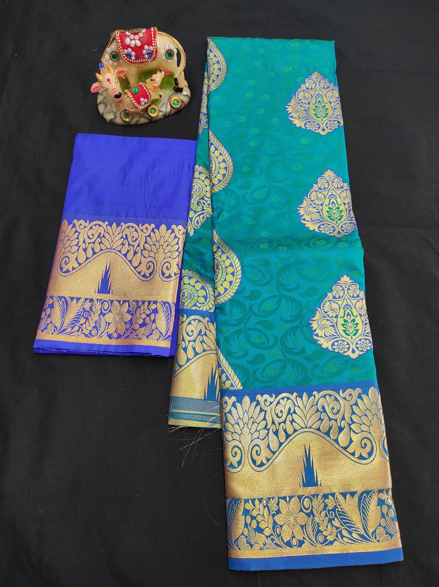 Up to 10 years samuthrika type semi silk pattu pavadai material for kids - Vannamayil Fashions