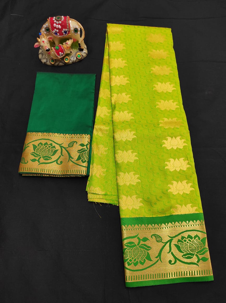 Up to 10 years samuthrika type semi silk pattu pavadai material for kids - Vannamayil Fashions