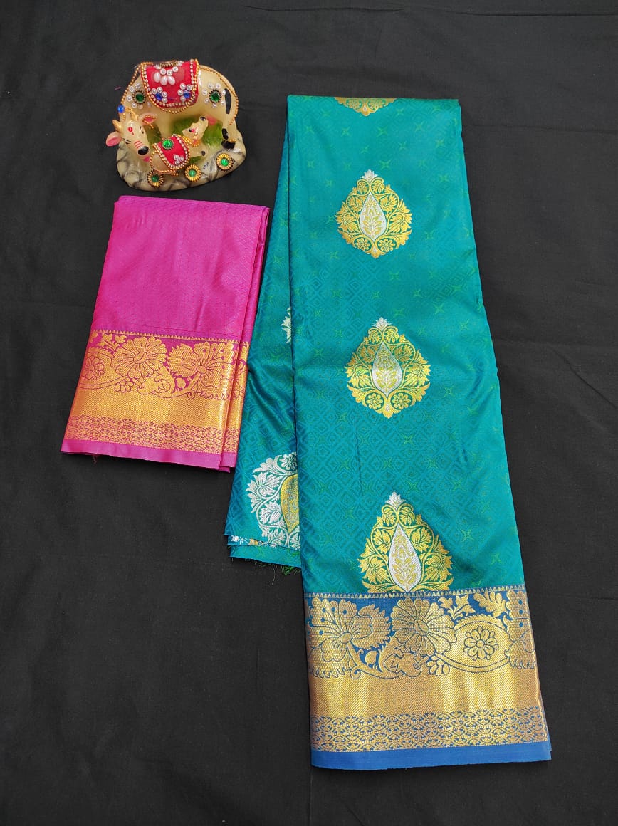 Up to 10 years samuthrika type semi silk pattu pavadai material for kids - Vannamayil Fashions