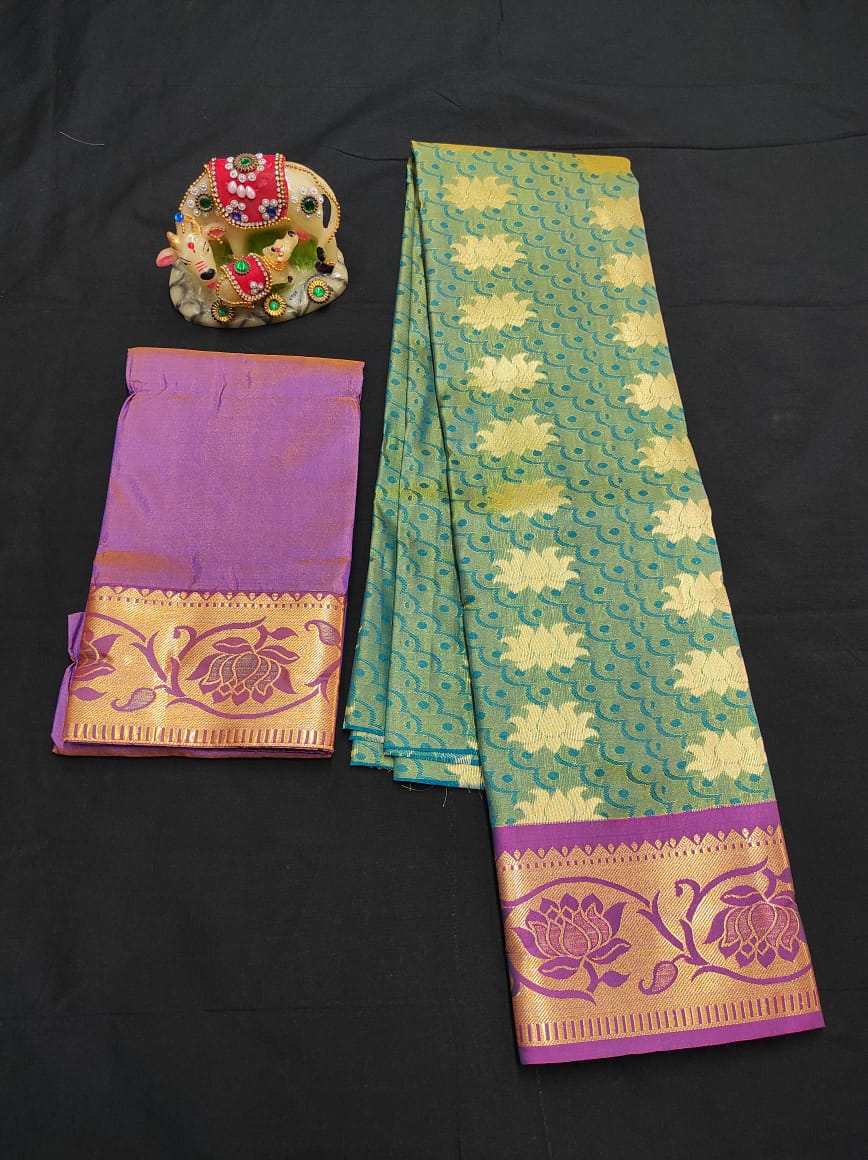 Up to 10 years samuthrika type semi silk pattu pavadai material for kids - Vannamayil Fashions