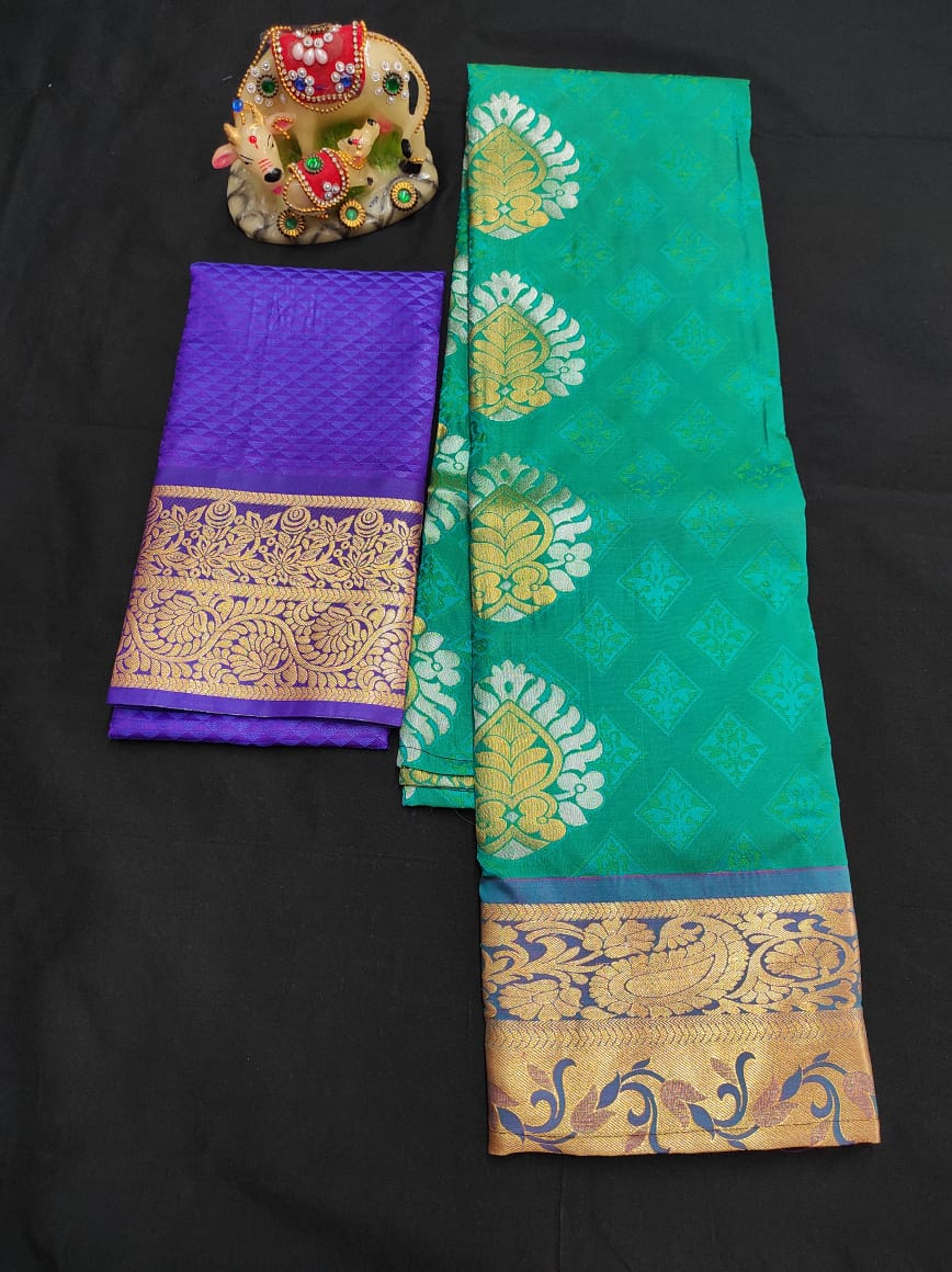 Up to 10 years samuthrika type semi silk pattu pavadai material for kids - Vannamayil Fashions
