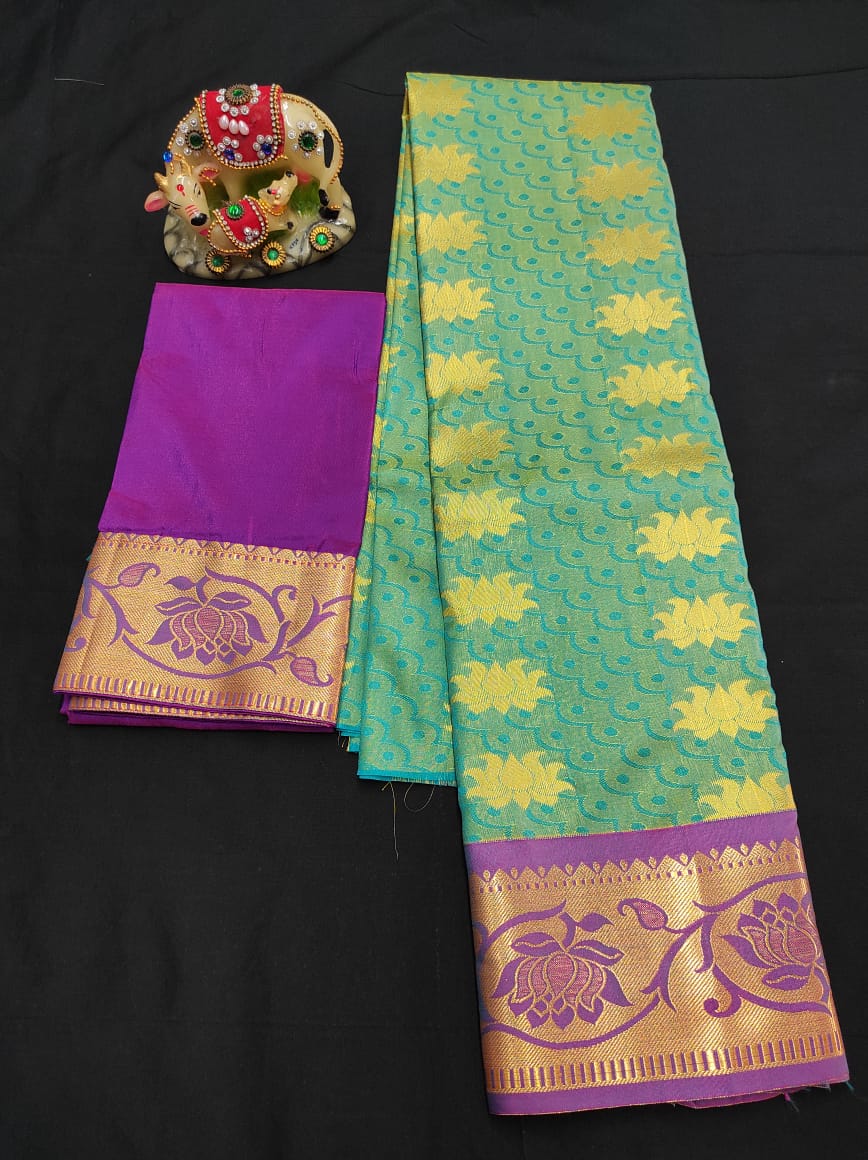 Up to 10 years samuthrika type semi silk pattu pavadai material for kids - Vannamayil Fashions