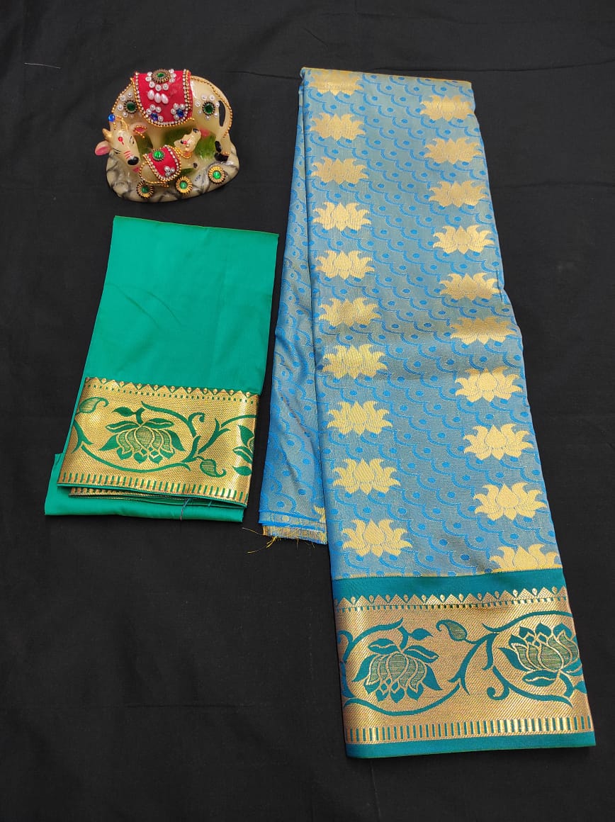 Up to 10 years samuthrika type semi silk pattu pavadai material for kids - Vannamayil Fashions