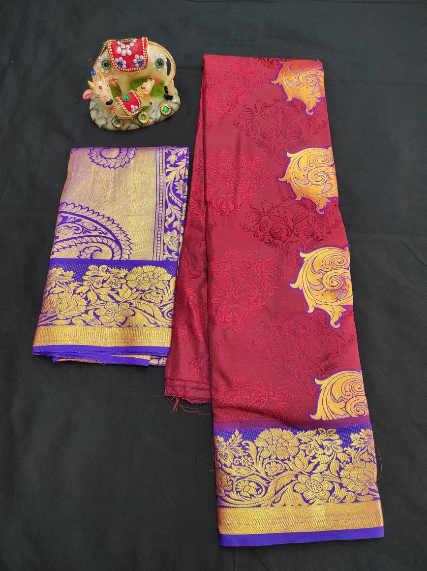 Up to 10 years samuthrika type semi silk pattu pavadai material for kids - Vannamayil Fashions
