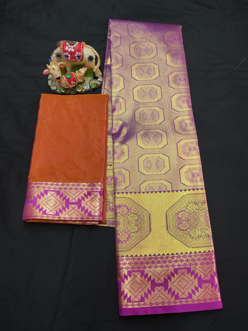 Up to 10 years samuthrika type semi silk pattu pavadai material for kids - Vannamayil Fashions