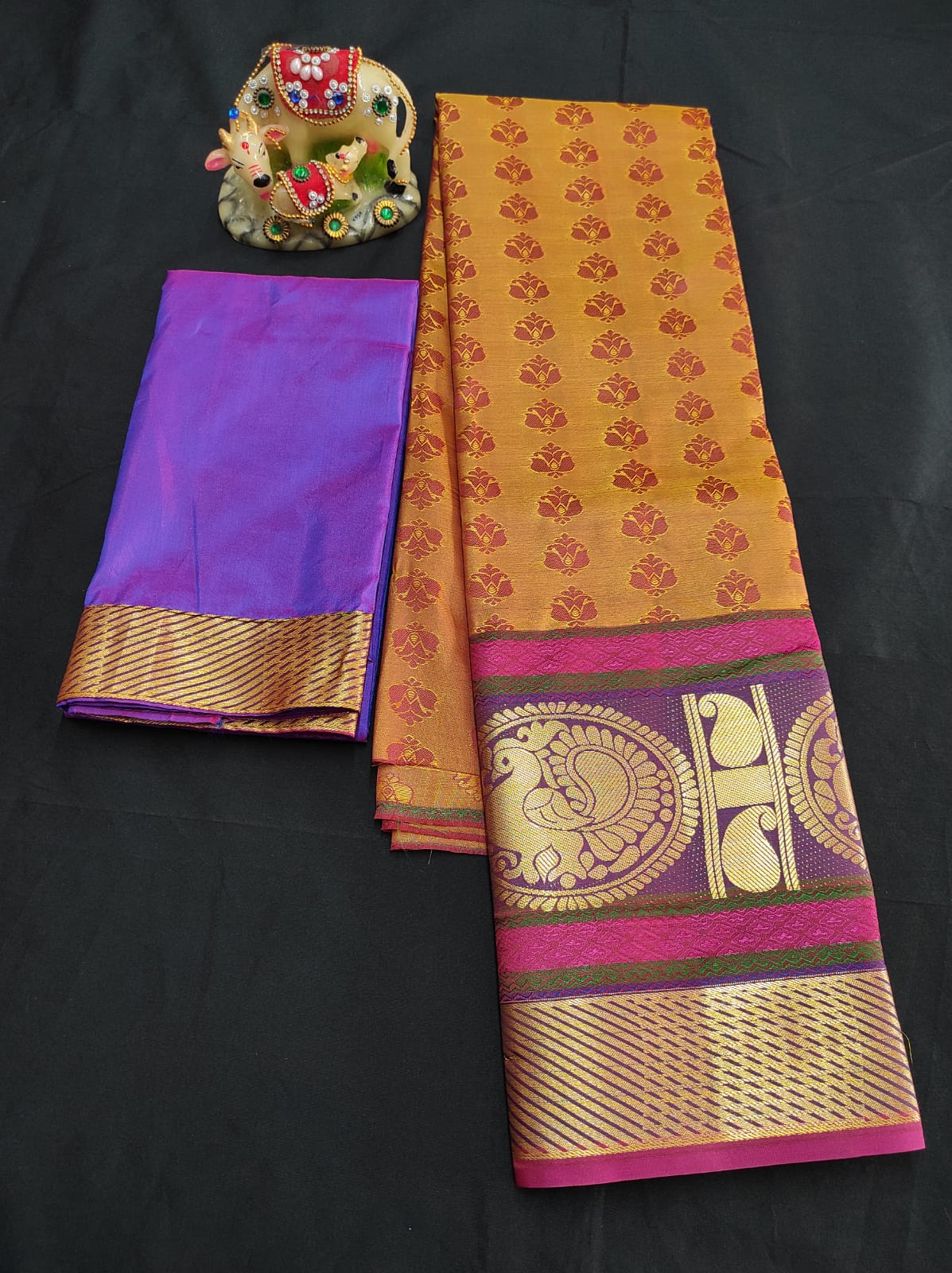 Up to 10 years samuthrika type semi silk pattu pavadai material for kids - Vannamayil Fashions