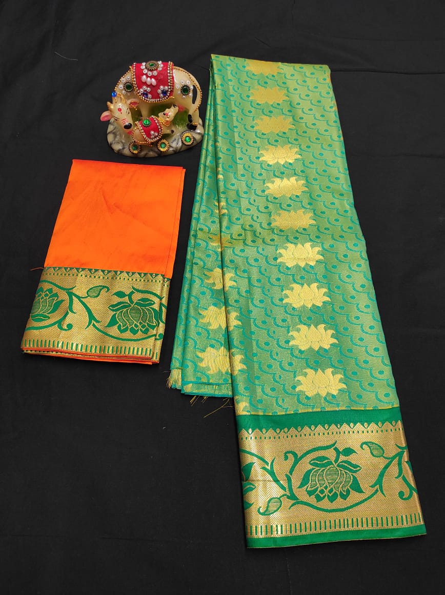 Up to 10 years samuthrika type semi silk pattu pavadai material for kids - Vannamayil Fashions