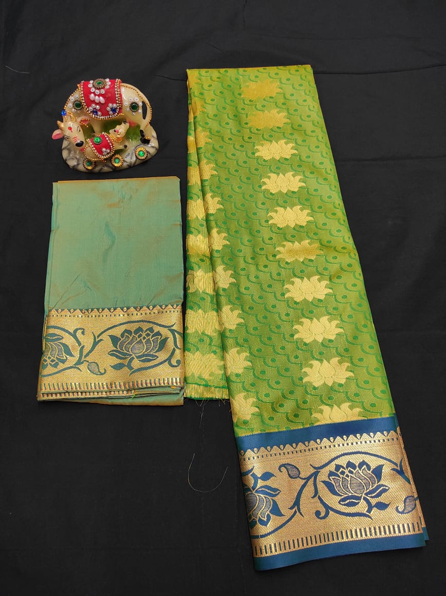 Up to 10 years samuthrika type semi silk pattu pavadai material for kids - Vannamayil Fashions