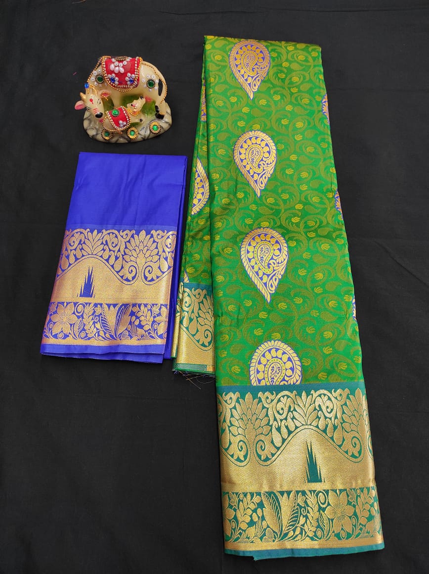 Up to 10 years samuthrika type semi silk pattu pavadai material for kids - Vannamayil Fashions