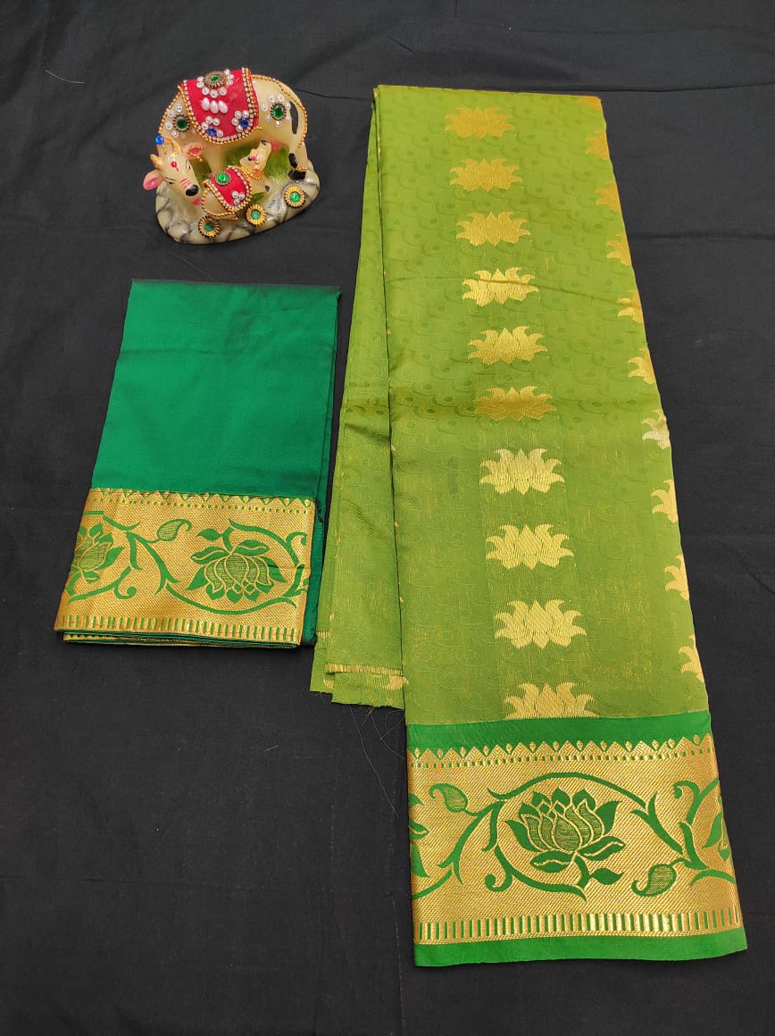 Up to 10 years samuthrika type semi silk pattu pavadai material for kids - Vannamayil Fashions
