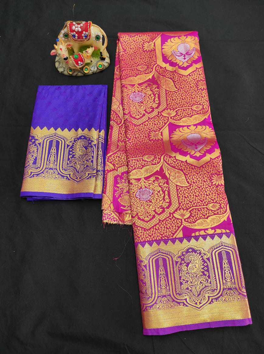 Up to 10 years samuthrika type semi silk pattu pavadai material for kids - Vannamayil Fashions