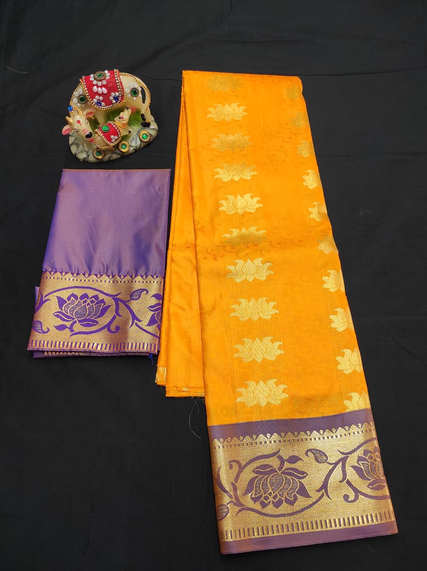 Up to 10 years samuthrika type semi silk pattu pavadai material for kids - Vannamayil Fashions