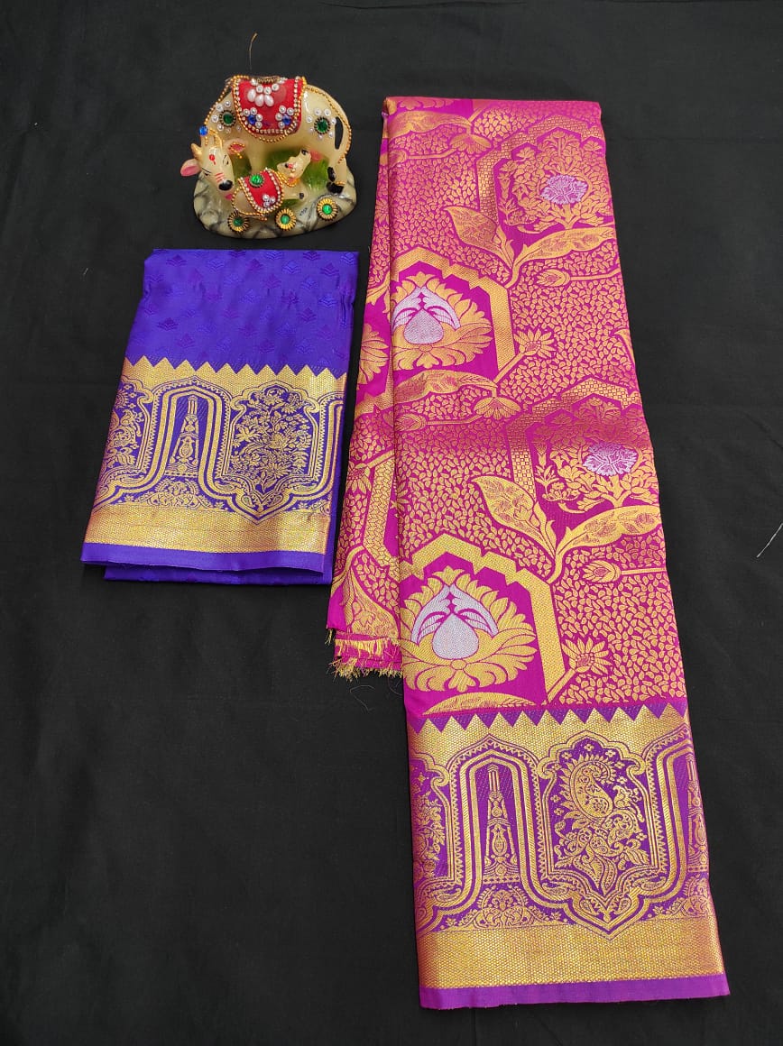 Up to 10 years samuthrika type semi silk pattu pavadai material for kids - Vannamayil Fashions