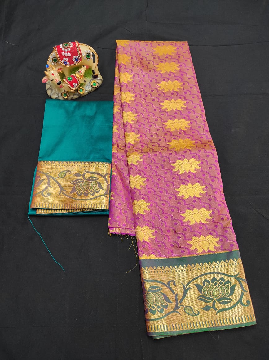 Up to 10 years samuthrika type semi silk pattu pavadai material for kids - Vannamayil Fashions