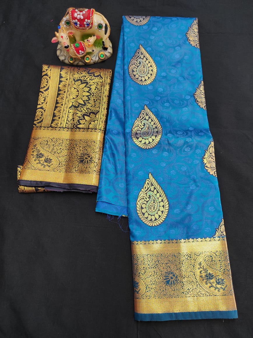 Up to 10 years samuthrika type semi silk pattu pavadai material for kids - Vannamayil Fashions