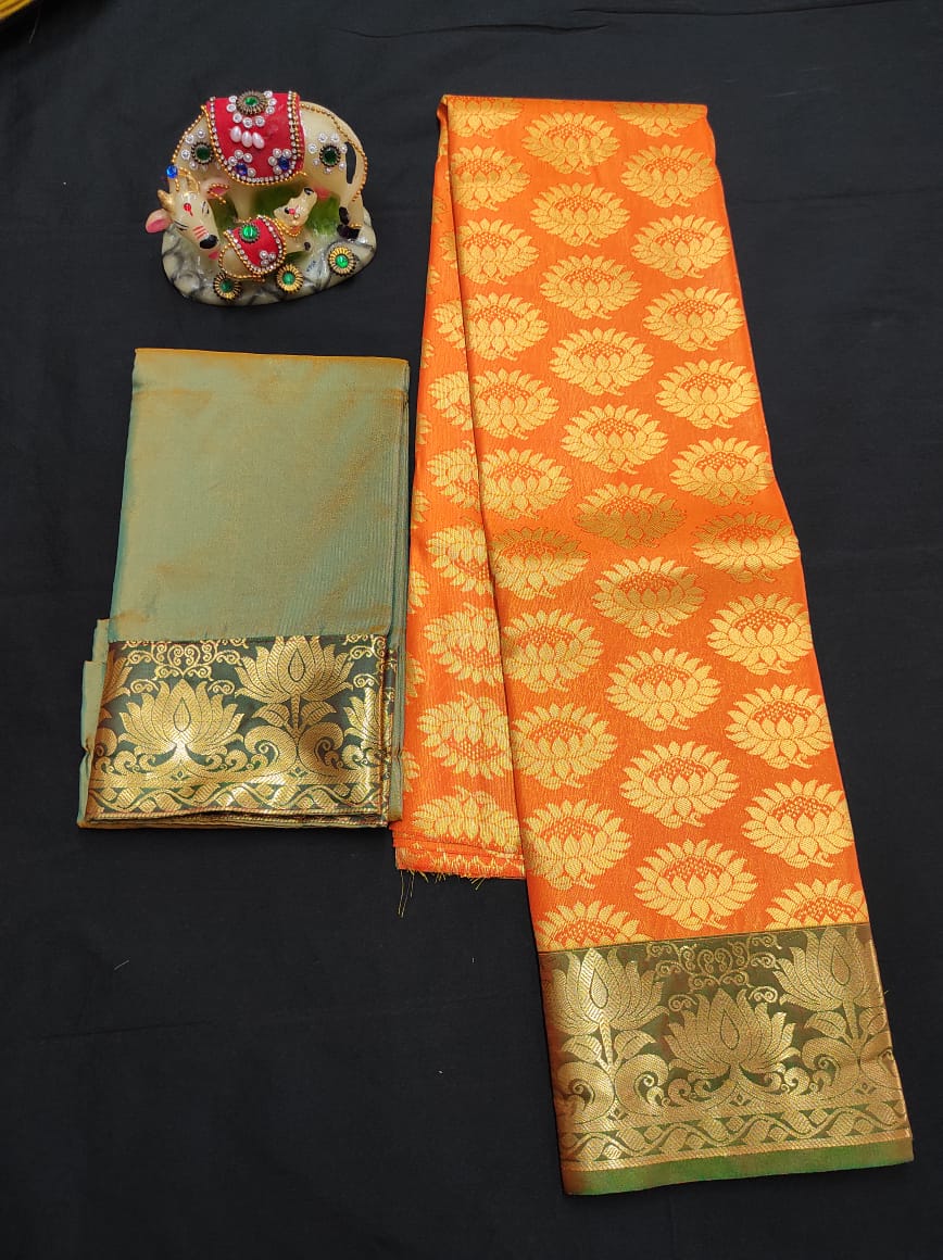 Up to 10 years samuthrika type semi silk pattu pavadai material for kids - Vannamayil Fashions