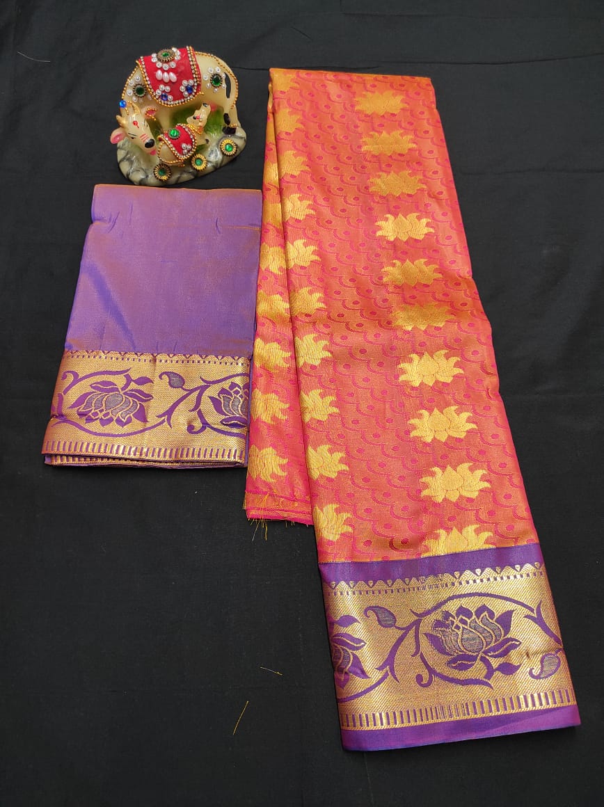 Up to 10 years samuthrika type semi silk pattu pavadai material for kids - Vannamayil Fashions