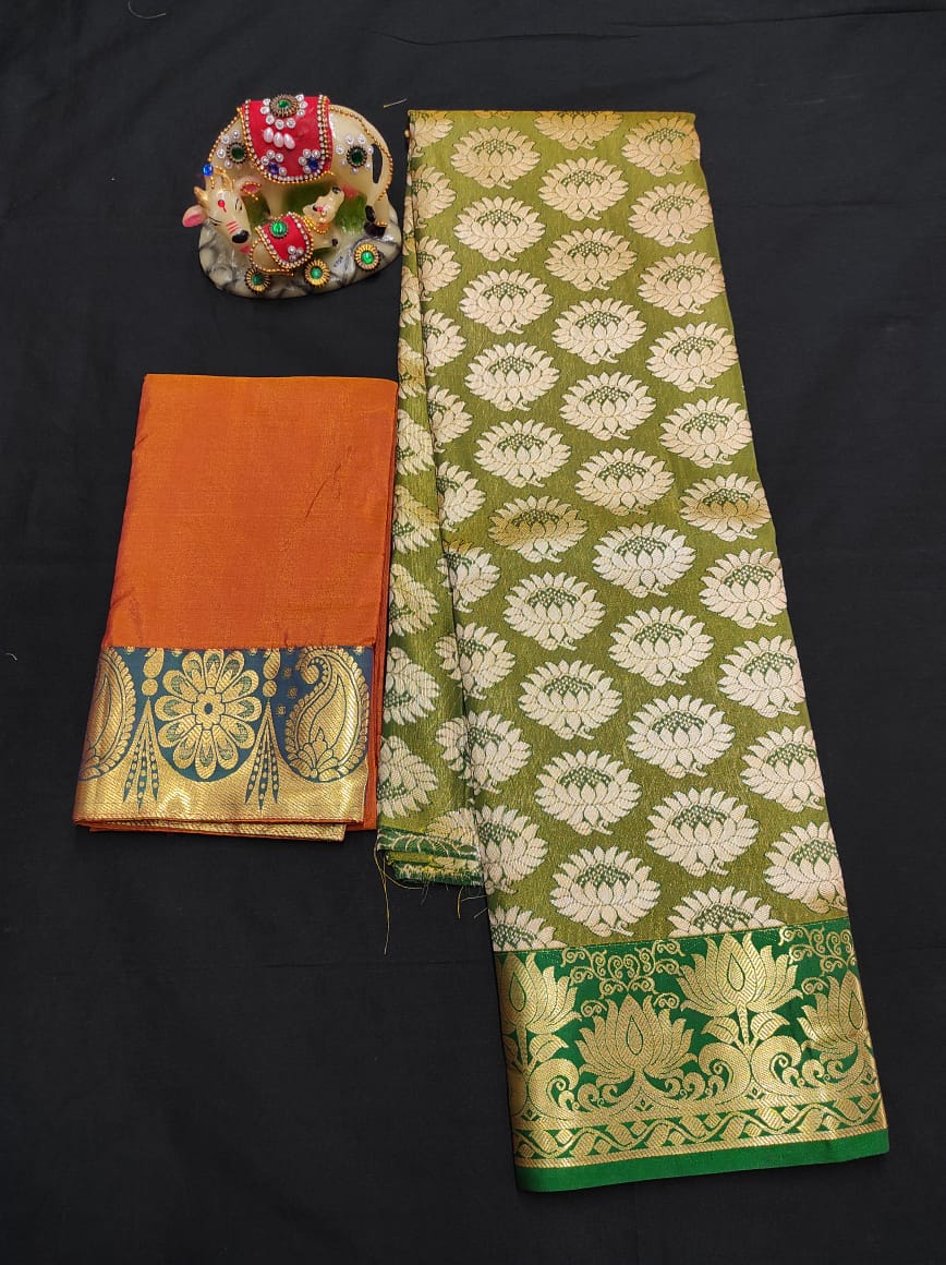 Up to 10 years samuthrika type semi silk pattu pavadai material for kids - Vannamayil Fashions