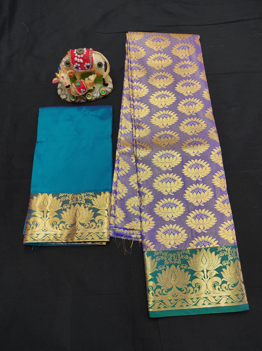 Up to 10 years samuthrika type semi silk pattu pavadai material for kids - Vannamayil Fashions