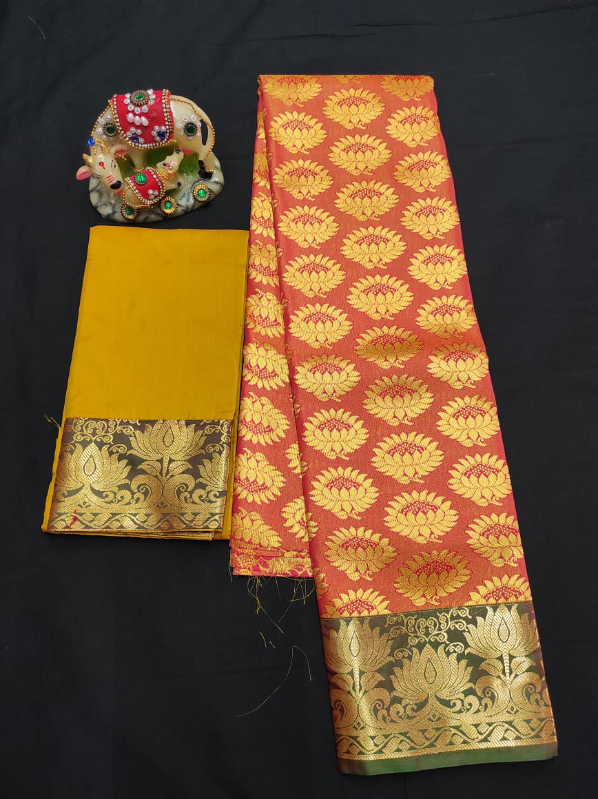Up to 10 years samuthrika type semi silk pattu pavadai material for kids - Vannamayil Fashions