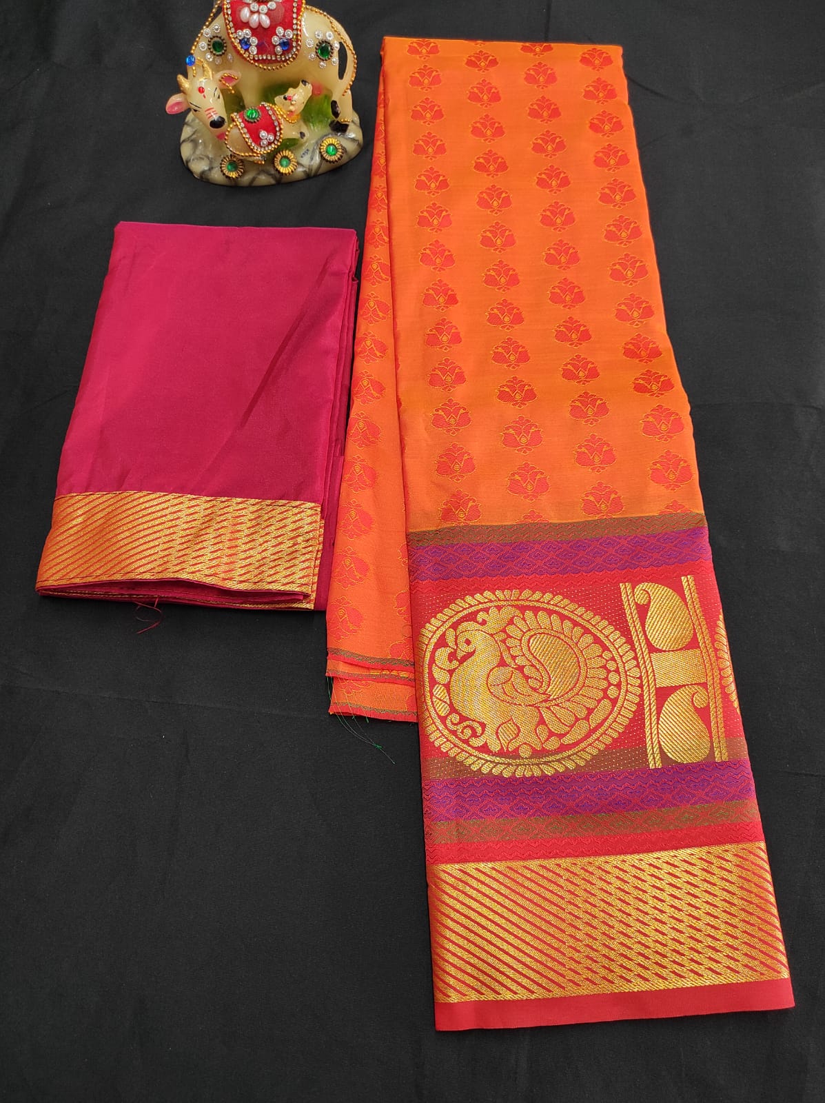 Up to 10 years samuthrika type semi silk pattu pavadai material for kids - Vannamayil Fashions