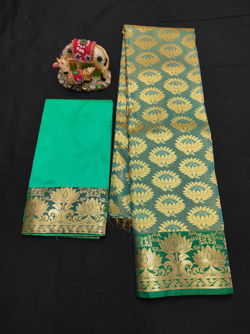 Up to 10 years samuthrika type semi silk pattu pavadai material for kids - Vannamayil Fashions