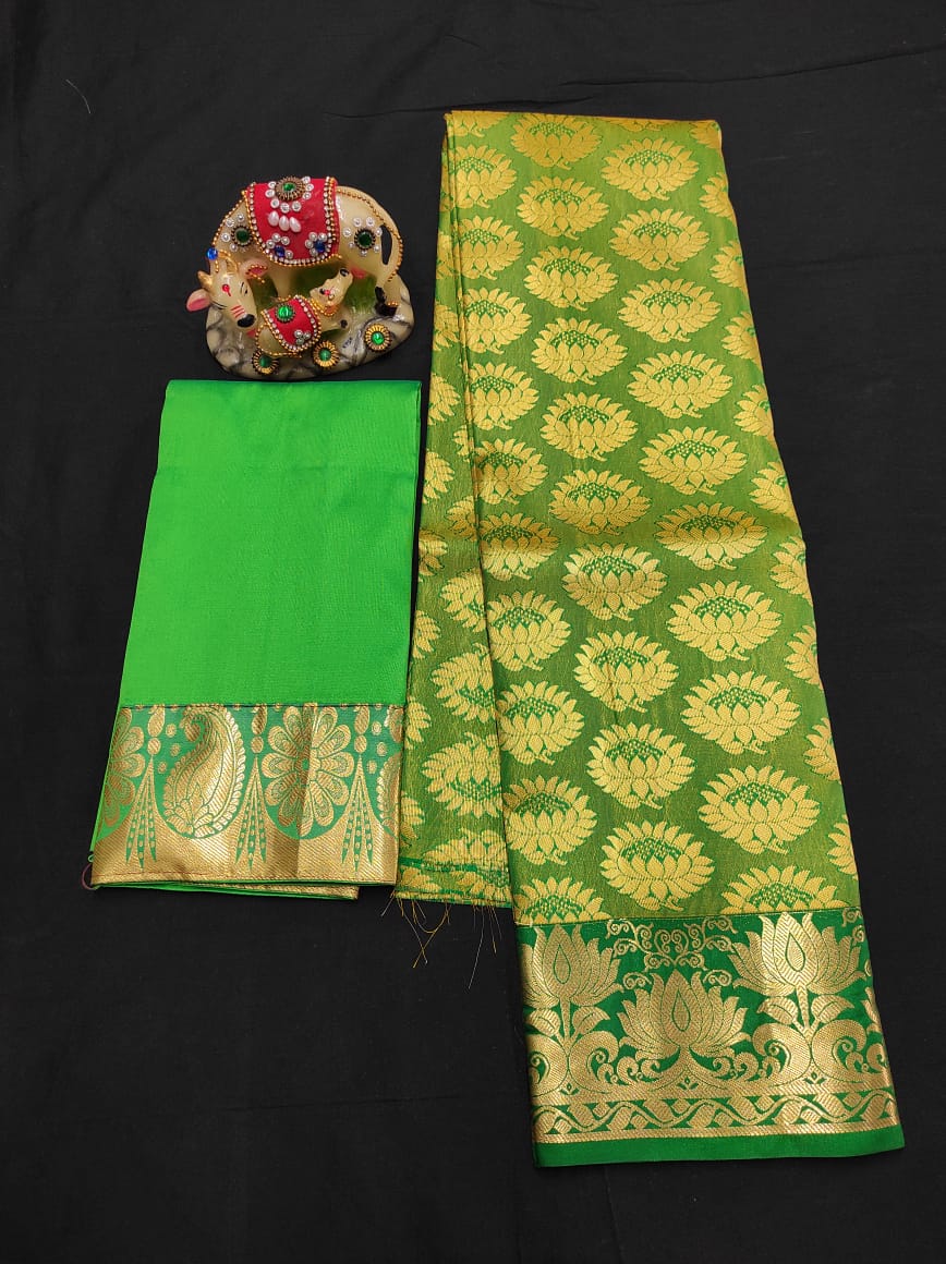 Up to 10 years samuthrika type semi silk pattu pavadai material for kids - Vannamayil Fashions