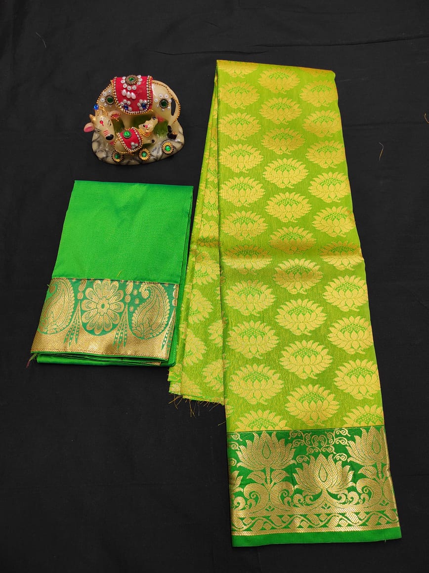 Up to 10 years samuthrika type semi silk pattu pavadai material for kids - Vannamayil Fashions