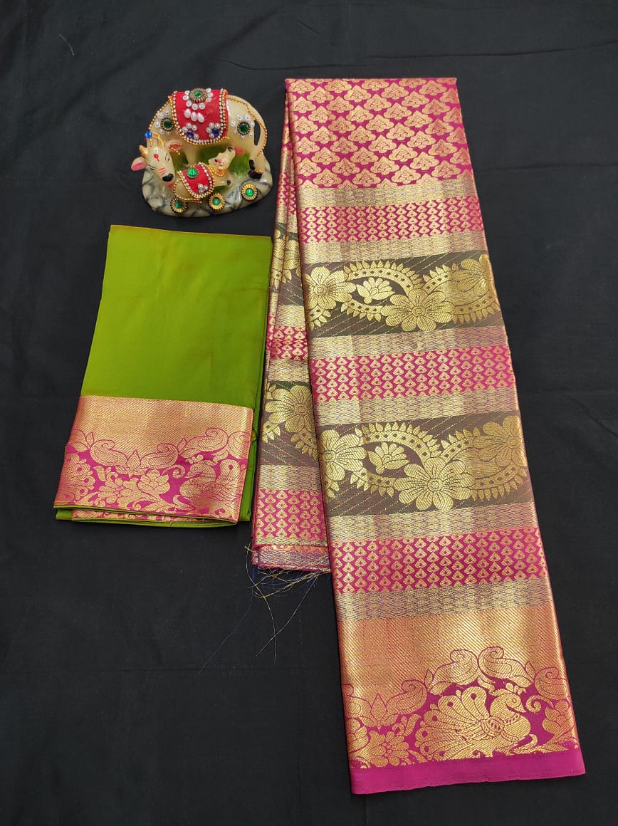 Up to 10 years samuthrika type semi silk pattu pavadai material for kids - Vannamayil Fashions